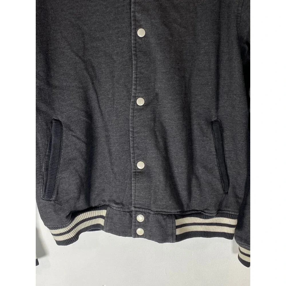 Vintage Varsity Jacket Medium Gray Snap Front 100% Cotton Preppy Rugby Athletic